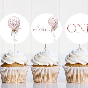 Onederful Cupcake Toppers, Miss Onederful Cupcake Toppers, 1er cumpleaños Cupcake Toppers, Primera cumpleañera, Cupcake Topper editable, M1