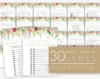 Bridal Shower Games, Floral Bridal Shower Editable Games, Printable Games, Pink Bridal Shower Games Pack, Pink Floral Bridal Games, BS07