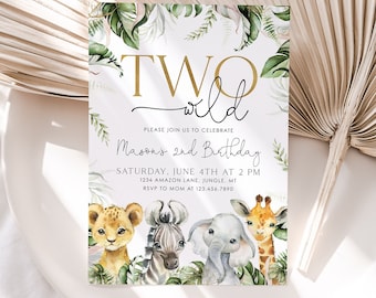 Two Wild Birthday Boy Invitation, Two Wild Invitation Printable, Safari Two Wild Party Invite, Boy Safari Invitation, Boy 2nd Birthday, BD04