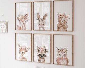 Woodland Wall Art, Boho Woodland Nursery Room Decor, Girl Nursery Woodland Theme, Girl Room Decor, Nursery Room Art, Woodland Room, WDL01