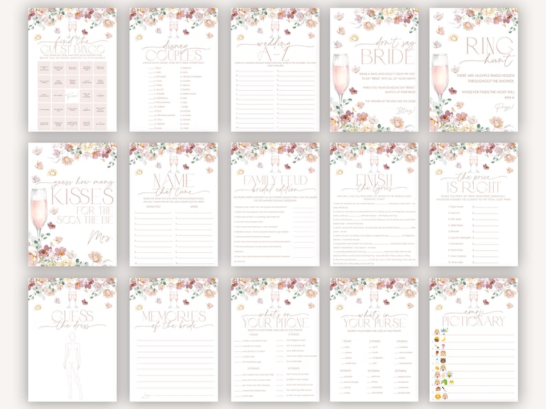 Petals and Prosecco Bridal Shower Games, Pink Floral Bridal Shower Editable Games, Printable Games, Pink Spring Floral Bridal Games, BS28 image 3