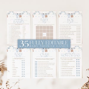 Baby Shower Games Boy, Baby Clothesline Baby Shower Editable Games, Printable Games, Baby Games Pack, Blue Baby Clothes, Baby Boy, BBS119