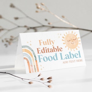 Baby shower voedseletiketten, Sun Food Label-kaarten, Rainbow Food Tent-kaarten, hier komt de zoon Baby Shower Food Tags, tentvoedseletiketten, BBS98