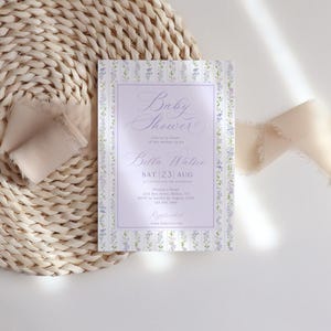 Baby Shower Invitation Template, Lavender Purple Floral Invite, Gender Neutral Baby Shower (Canva Editable) image 4