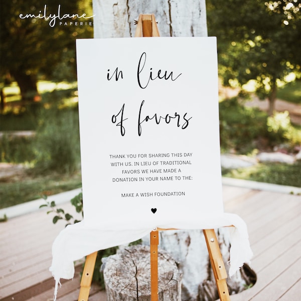 Large In Lieu of Favors Sign Printable, Minimalist Wedding Donation Sign, Editable Charity Card Sign, 18x24 Signage DIY Printable, E1