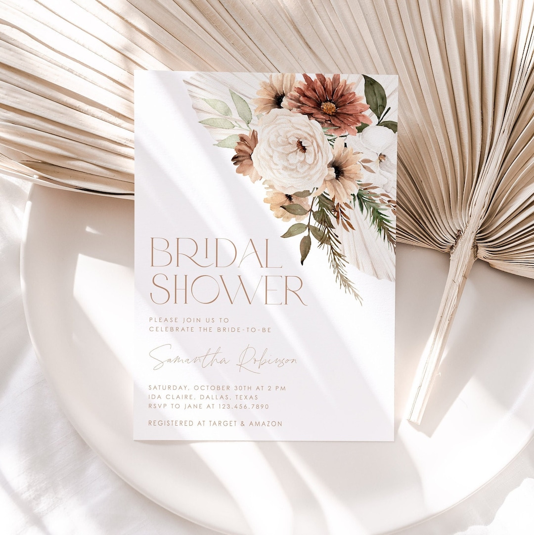 Boho Floral Bridal Shower Invitation, Bohemian Bridal Shower Invite