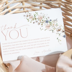 Plantilla de tarjeta de agradecimiento de flores silvestres, tarjeta de agradecimiento imprimible descarga instantánea gracias, despedida de soltera gracias, gracias floral, BS18