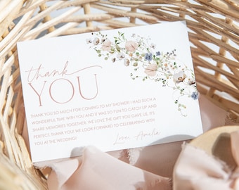 Wildflower Thank You Card Template, Printable Thank You Card Instant Download Thank You, Bridal Shower Thank You, Floral Thank You, BS18