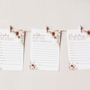 Boho baby shower advies, Boho Floral baby shower spel, baby shower voorspellingen, baby shower wensen, advieskaart, baby shower spel, BBS27