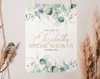 Eucalyptus Bridal Shower Welcome Sign Template, Bridal Shower Welcome Poster, Greenery Bridal Shower Welcome Sign DIY, Jules