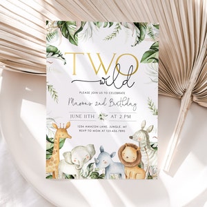 Two Wild Birthday Invitation Boy, Two Wild Birthday Invitation, Safari Two Wild Party Invite, Boy Birthday, Safari Animals Invitation, BD08