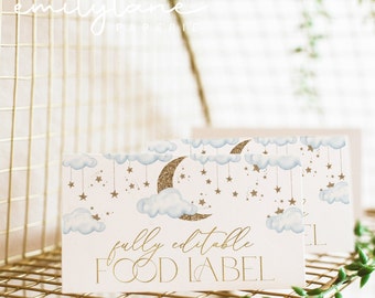 Moon Stars Baby Shower Food Label, Blue Moon Food Tent Card, Folded Food Card, Food Tented Card, Twinkle Baby Shower, Over the Moon, BBS42