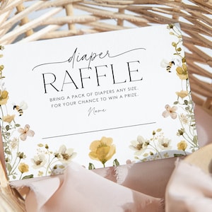 Bee luier loterij kaart, Wildflower luier loterij kaart invoegen, Bee baby shower insteekkaarten, mama tot Bee baby shower, baby shower, BBS31