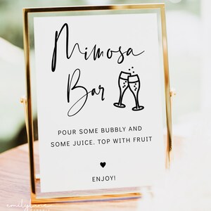 Mimosa Bar Sign, Modern Minimalist Mimosa Bar Sign and Tags, Wedding Mimosa Bar Sign Instant Download Editable Baby Bridal Shower, E1