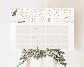 Twinkle Twinkle Star Baby Shower Due Date Kalender, Goud Over the Moon Baby Geboortedatum Teken, Moon Stars Raad de aankomstdatum, BBS41