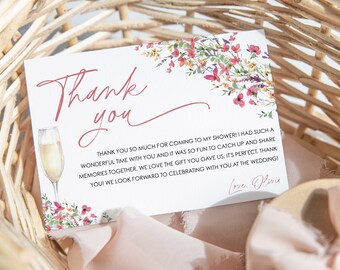 Wildflower Thank You Card Template, Printable Thank You Card Instant Download Thank You, Champagne Thank You, Pink Floral Thank You, BS36