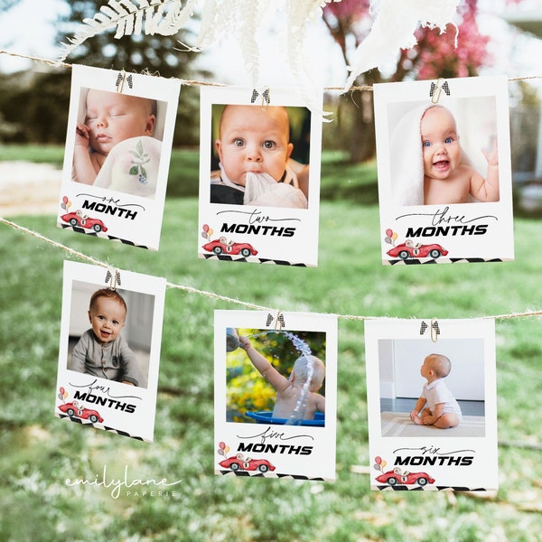 Fast One 1st Birthday Photo Banner, Red Race Car Photo Banner, Fast One Birthday, Monthly Milestone Photos, Editable, Instant Download, BD39