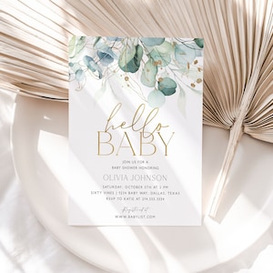 Greenery Baby Shower Invitation, Eucalyptus Invitation Template, Gender Neutral Baby Shower, Baby Boy, Printable, Editable Invite, BBS38
