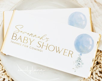 Blue Balloon Baby Shower Chocolate Bar Wrapper Template (Digital Download)