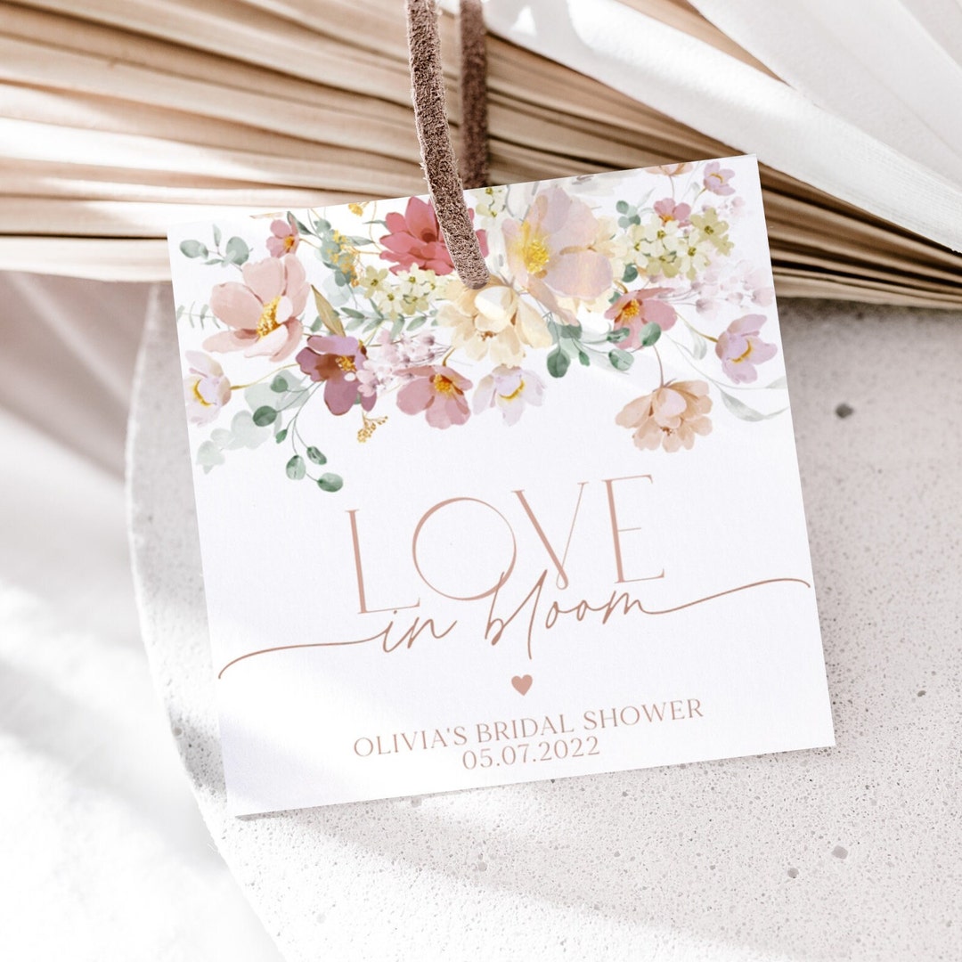 Love in Bloom Favor Tag, Pink Floral Bridal Shower Thank You Favor Tag ...