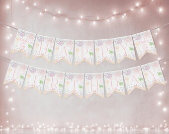 Oneder the Sea Happy Birthday Banner: Pink Purple Ocean Animals 1st Birthday Decor (Canva Template, Digital Download)
