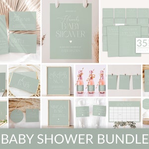 Sage Green Baby Shower Invitation Bundle, Baby Shower Invitation, Editable Games, Sage Green Baby Shower Decorations, Gender Neutral, BBS16