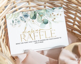 Diaper Raffle Card, Greenery Diaper Raffle Card Insert, Greenery Baby Shower Insert Cards, Gender Neutral Baby Shower, Eucalyptus, BBS38