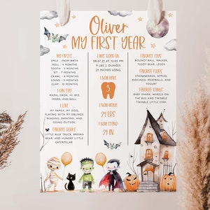 Spooky One erste Geburtstag Meilensteintafel Vorlage, Halloween Meilensteintafel, Junge Baby Meilensteintafel, Spooky One Meilensteintafel, BD40