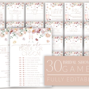 Petals and Prosecco Bridal Shower Games, Pink Floral Bridal Shower Editable Games, Printable Games, Pink Spring Floral Bridal Games, BS28