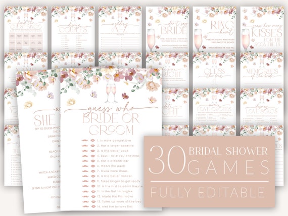 Petals and Prosecco Bridal Shower Games, Pink Floral Bridal Shower Editable Games, Printable Games, Pink Spring Floral Bridal Games, BS28