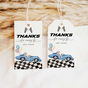 Fast One Birthday Favor Tag, Blue Race Car Thank You Tag, Race Car Favor Tag, Editable Favor Tag, Printable Gift Tag, Boy 1st Birthday, BD44