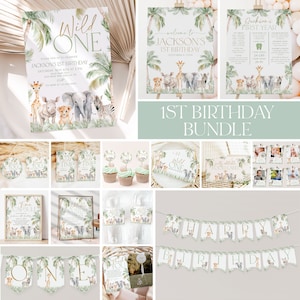 Wild One 1st Birthday Invitation Bundle, Jungle Animal Invitation, Wild One Birthday Decor, Wild One Birthday, Safari 1st Birthday, BD107