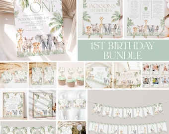 Wild One 1st Birthday Invitation Bundle, Jungle Animal Invitation, Wild One Birthday Decor, Wild One Birthday, Safari 1st Birthday, BD107