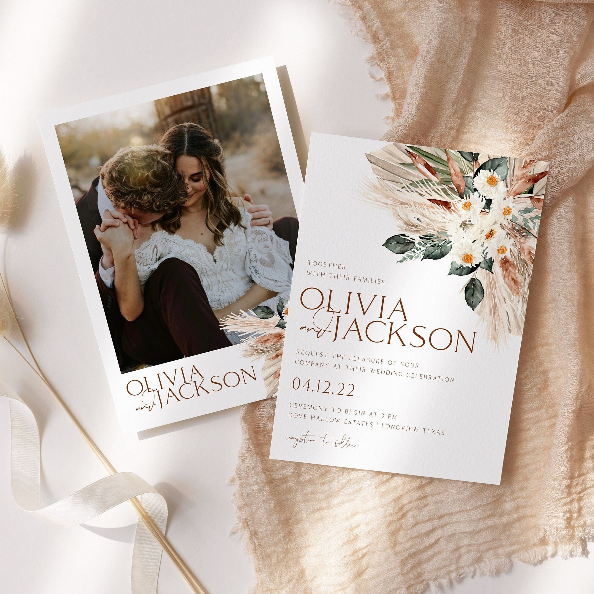 Boho Wedding Invitation Template Bohemian Wedding Invite - Etsy