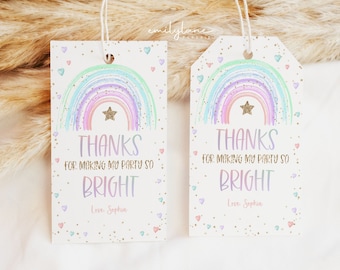 Étiquette de cadeau d'anniversaire arc-en-ciel pastel, Merci, étiquette de cadeau d'anniversaire arc-en-ciel, étiquette de cadeau modifiable, étiquette cadeau imprimable, anniversaire Pastel, BD37