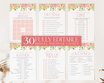Bridal Shower Games Printable, Citrus Floral Bridal Shower Games, Main Squeeze Bridal Shower Theme, Bright Floral Citrus Bridal Games, BS44