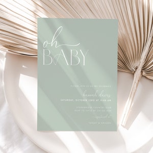 Sage Green Boho Baby Shower Invitation, Minimal Baby Shower Invite, Sage Green Baby Shower, Editable Boho Baby Shower, Gender Neutral, BBS16