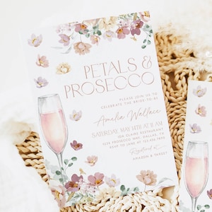 Petals and Prosecco Bridal Shower Invitation, Pink Pastel Petals and Prosecco Bridal Shower Invite, Editable Bridal Shower Template, BS28 image 5