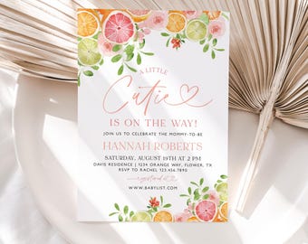 Citrus Baby Shower Invitation, A Little Cutie is on the Way, Citrus Baby Shower Invite, Pastel Citrus Baby Shower, Cutie Baby Shower, BBS68