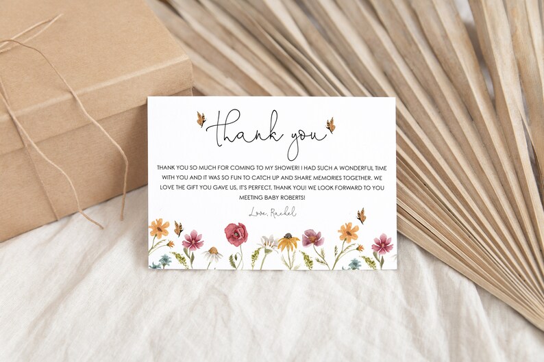 Wildflower Thank You Card Template, Floral Thank You Card Printable ...