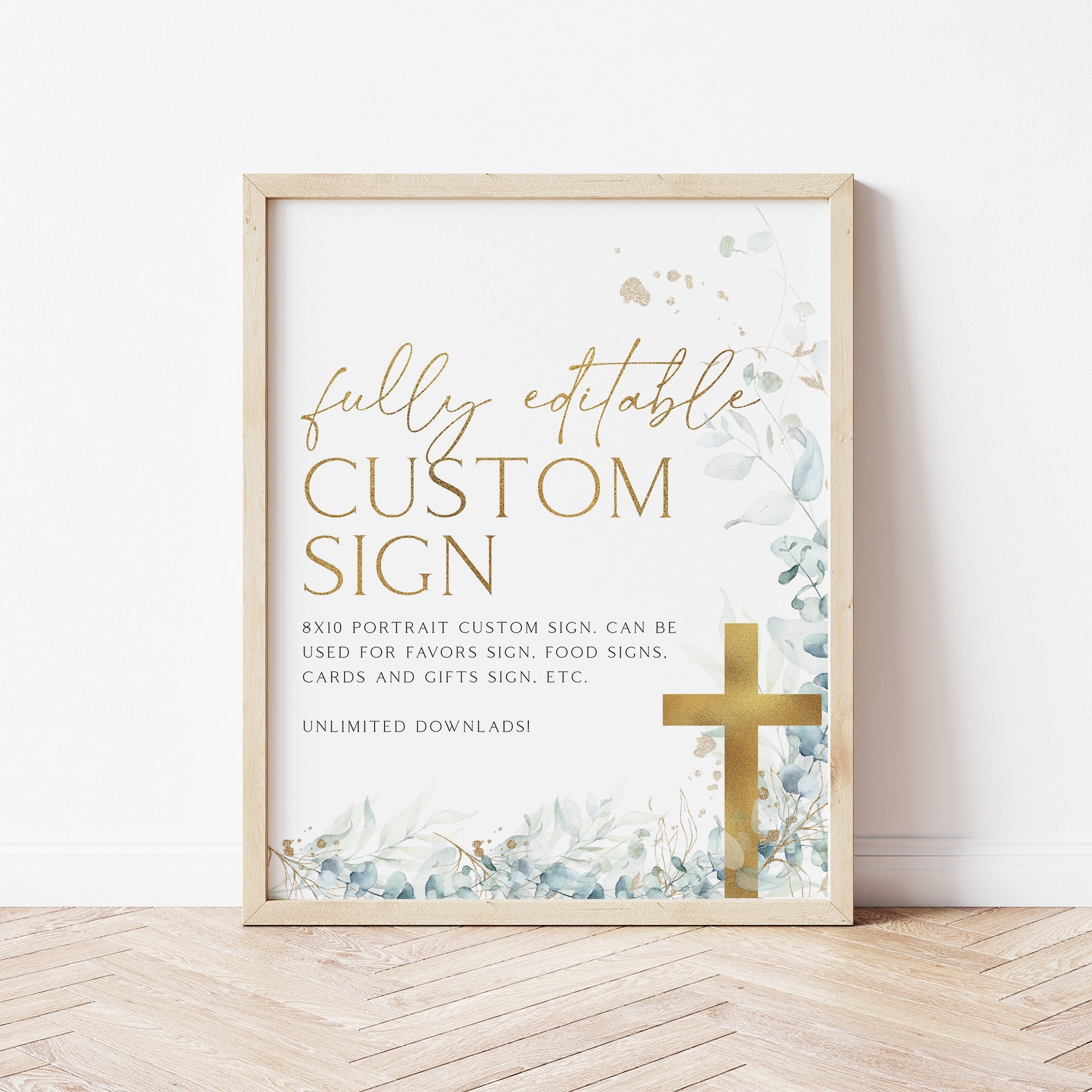 Editable Custom Sign, Baptism Custom Sign, Christening Custom Sign, Eucalyptus Sign, Instant Download, Editable 8x10 Custom Sign DIY, BT4