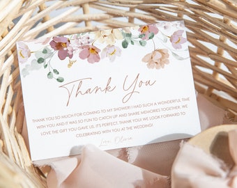 Pink Floral Thank You Card Template, Printable Thank You Card Instant Download Thank You Card, Bridal Shower Thank You, Pink Thank You, BS24