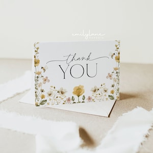 Bee Baby Shower Thank You Card Template, Thank You Card Printable, Bee Baby Shower Thank You, Tented Thank you Card, Instant Download, BBS31