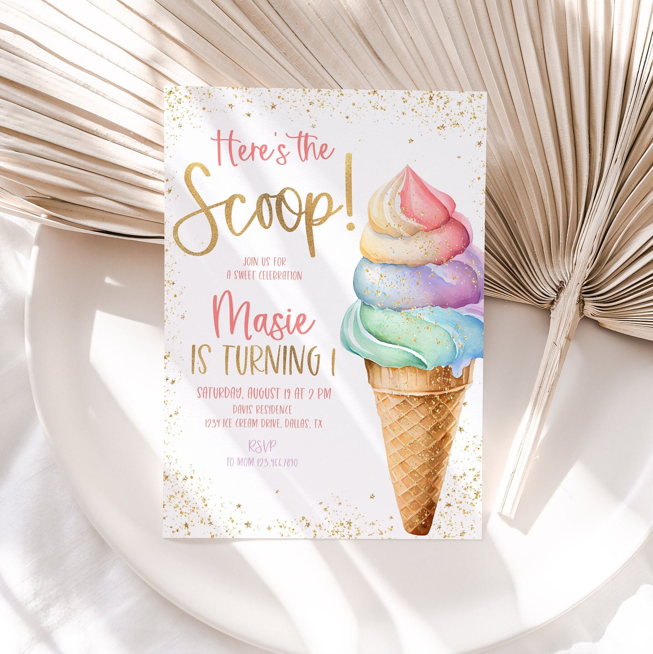 Editable Double the Scoops Twin Birthday Ice Cream Invitation -   Portugal