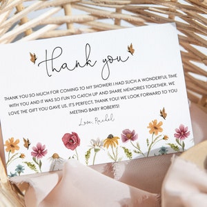Modelo de cartão de agradecimento de flores silvestres, cartão de agradecimento floral para impressão, chá de bebê, agradecimento, nota de cartão de agradecimento, download instantâneo, BBS60