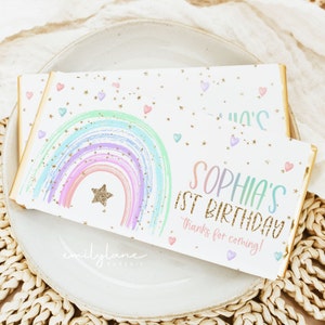 Pastel Rainbow Chocolate Bar Wrapper, Printable Candy Bar Wrapper Template, Birthday Candy Bar Wrapper, Birthday Favors, Girl Birthday, BD37