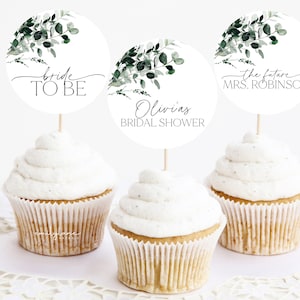 Greenery Bridal Shower Cupcake Toppers, Botanical Bridal Shower Cupcake Toppers, Bridal Shower Cupcake Toppers, Greenery, Editable, BS20