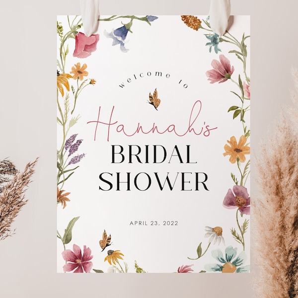 Wildflower Bridal Shower Welcome Sign Template, Bridal Shower Welcome Poster, Floral Bridal Shower Welcome Sign, Wildflower Sign, BS19