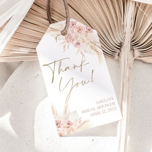 Pink Boho Floral Bridal Shower Favor Tag, Boho Thank You Tag, Bridal ...