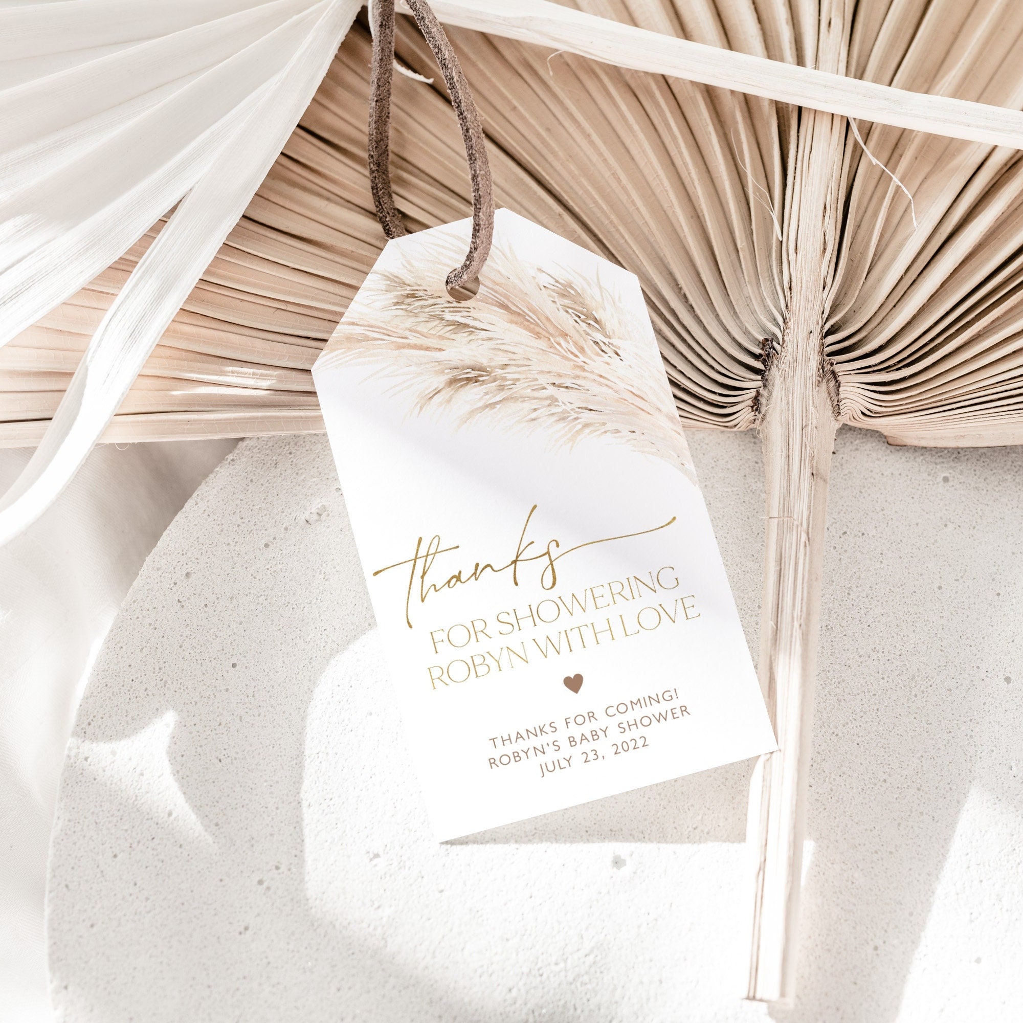 Boho Baby Shower Favor Tag, Pampas Grass Thank You Tag, Gender Neutral ...